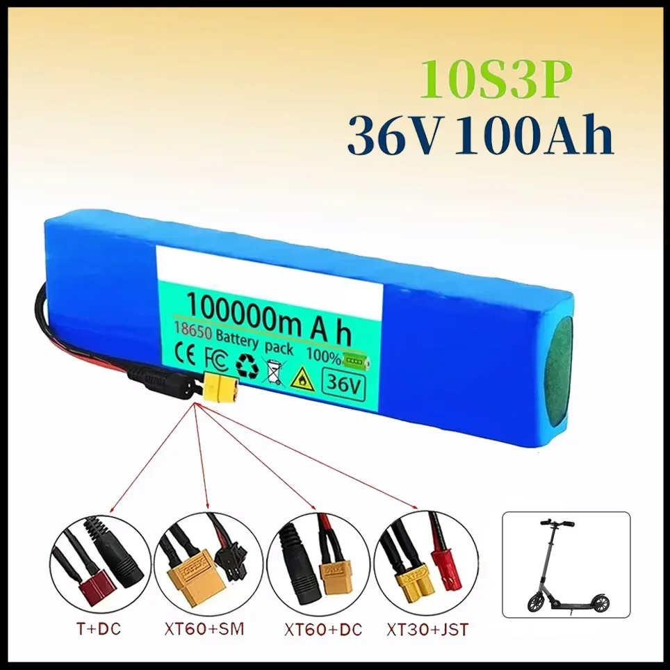 Batterie au Lithium Rechargeable 10S3P 36V 100Ah 18650, 1000W, pour vélo électrique, scooter, véhicule, BMS + chargeur 54.6V