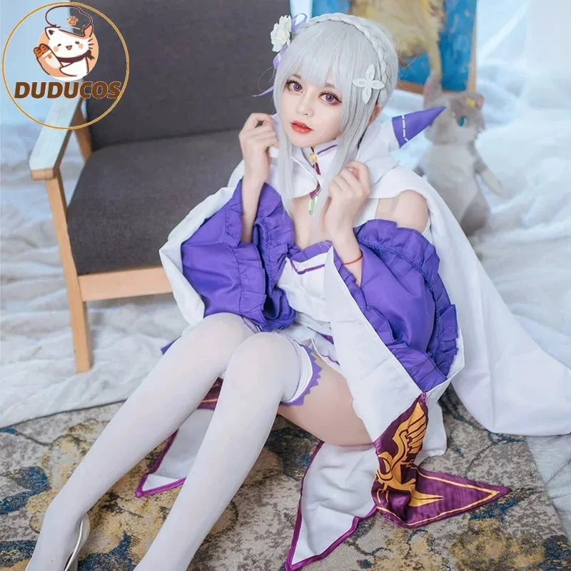 DUDU N Re Life en un mundo diferente de Zero Emilia Half-elf Girl mujer disfraz de Carnaval Cosplay conjunto completo