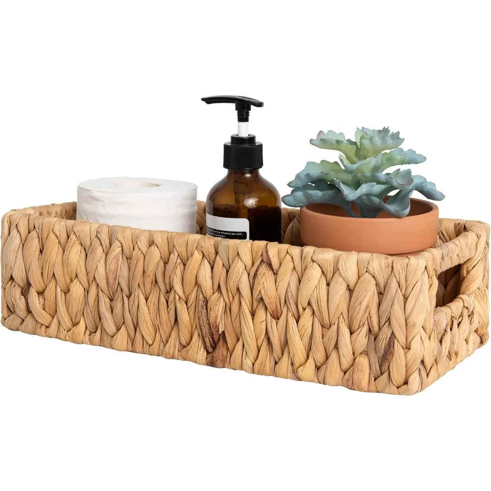 Cesta de jacinto de agua para papel higiénico, cestas de mimbre para almacenamiento con asas integradas, 14 1⁄4"l x 6 1⁄2"w x 3 3⁄4"h