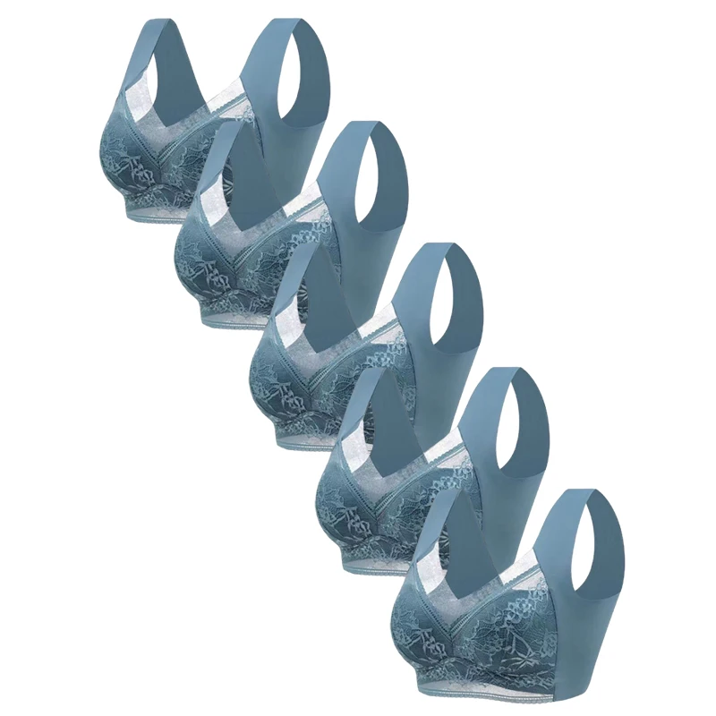 FallSweet 5 قطعة مجموعة حمالة صدر من الدانتيل للنساء من الحرير الجليدي عميق على شكل حرف V ملابس داخلية شفافة للأم مقاس كبير ملابس داخلية مريحة
