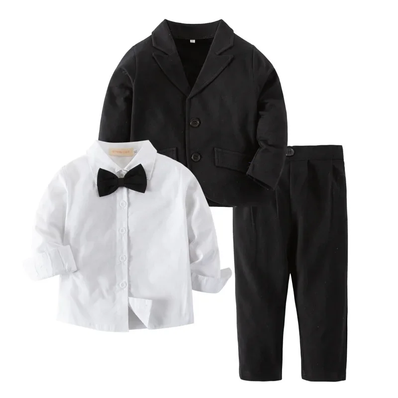 Kids Clothes Boys Baby Boss Outfit White Bow Tie Shirt + Coat + Pants Formal Wedding Suit Set Long Sleeve Children Boy Clothing