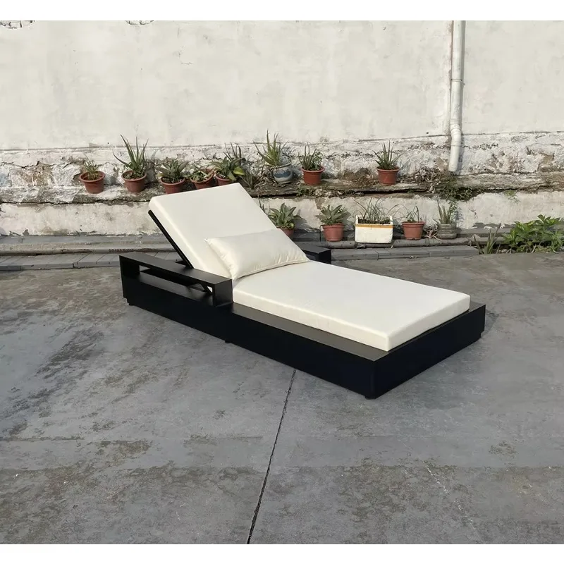 كراسي استلقاء خارجية فاخرة من الألومنيوم، كراسي استلقاء جانبية لحمام السباحة، مسند ذراع عريض معدني #6