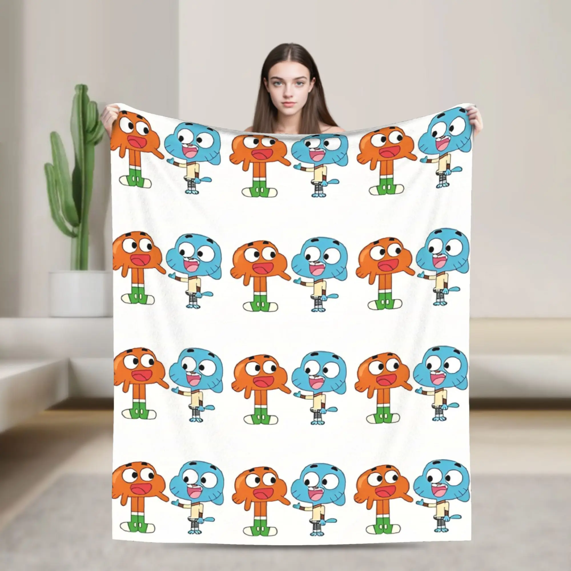 Gumballs and Darwin Knitted Blanket Velvet Comedy  Lightweight Throw Blanket for Home Couch Bedspread