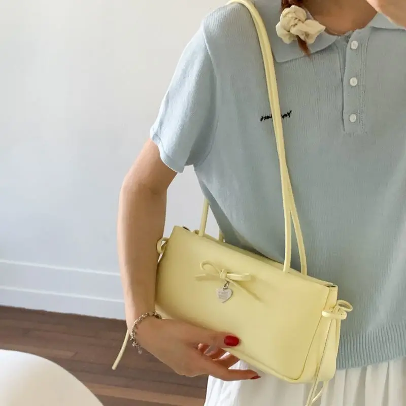 

Корейская однотонная сумка с бантом, женская нишевая сумка подмышками, дорожная сумка на одно плечо