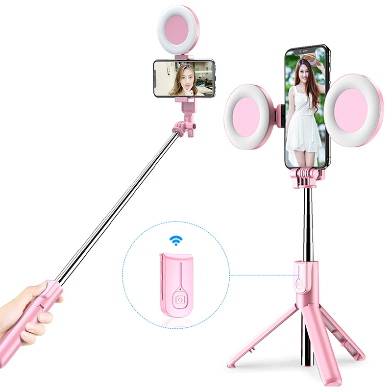 

New Wireless Bluetooth Selfie Stick Foldable Tripod Monopod with LED Ring Light Suitable for iPhone Android Mobile Phone Tripod