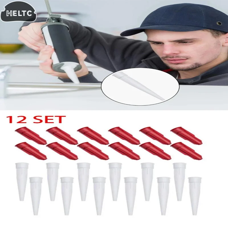 

12Pcs Spare Silicone Nozzle Sealant Tool Kit Re-sealable Mastic Spare Nozzles Screw Cover For Caulking Pipes