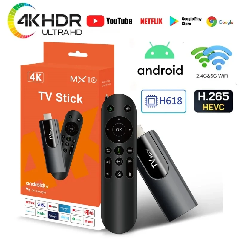 MX10 Mini TV Stick H618 Quadcore Android 13 ATV 4K HD 2G 16G TV Box 2,4G 5G Dual Wifi Smart Media Player receptor TV para Youtube