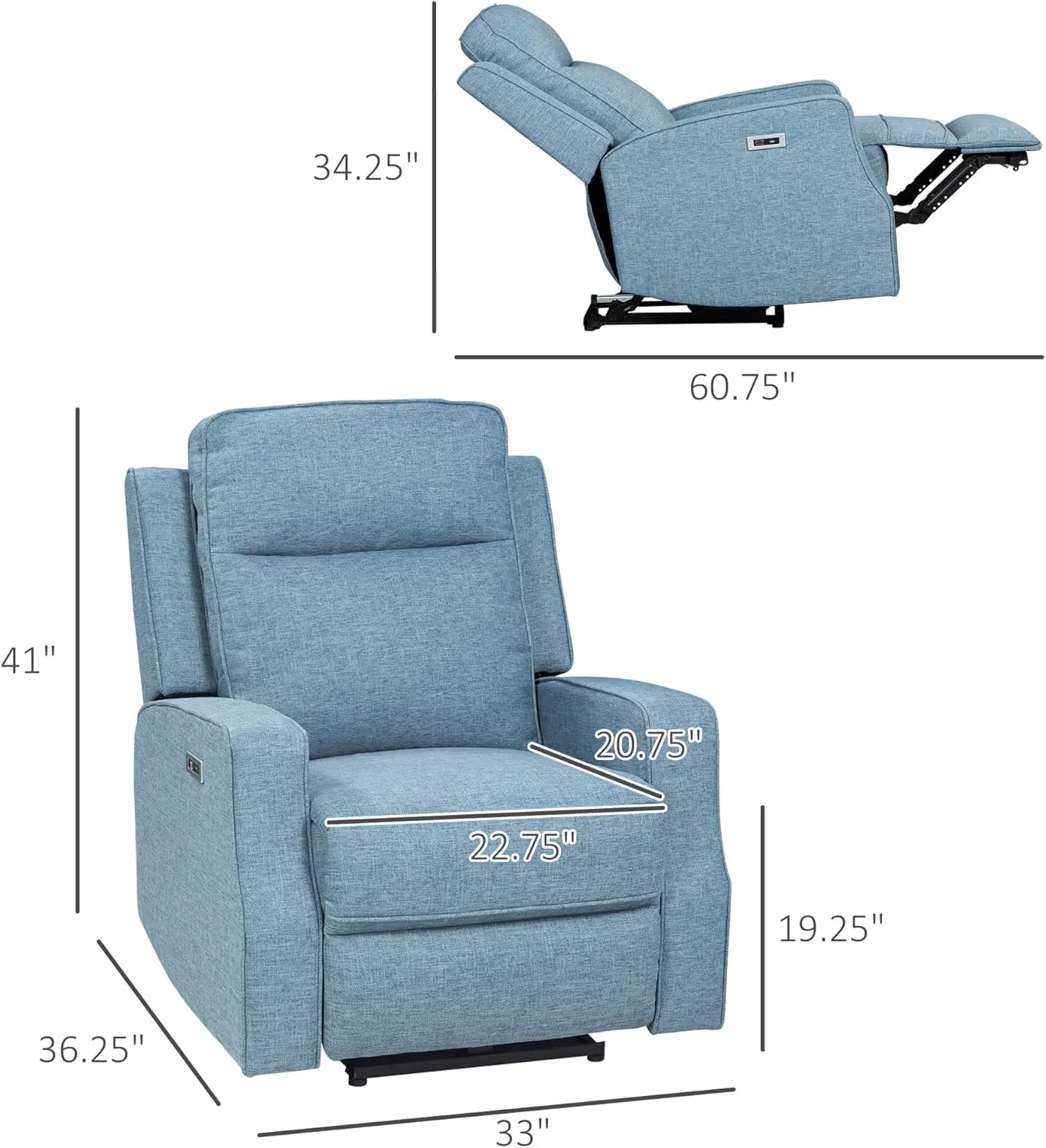 Fauteuil inclinable électrique avec station de recharge USB, fauteuil Wall Hugger, canapé inclinable avec siège en lin et patte rétractable