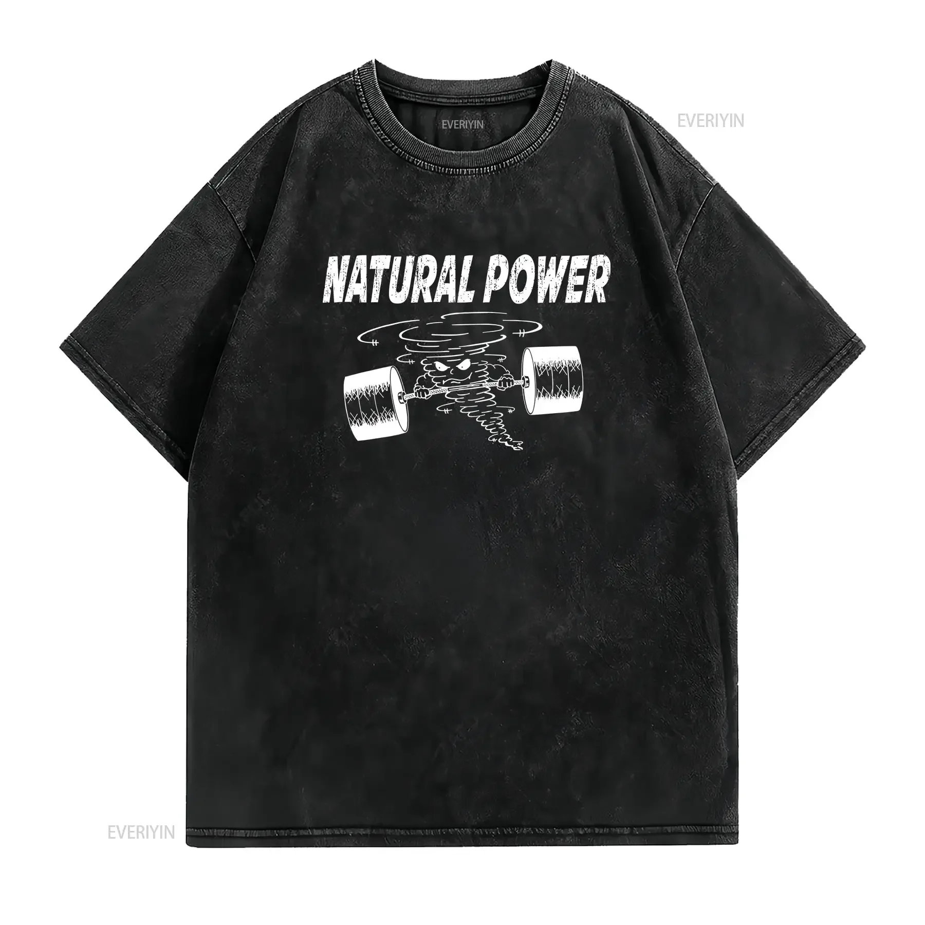 NATURAL POWER Powerlifting Gym T shirt Strongman Fitness Lifting vintage Washed designer clothes Breathable Versatile fashion