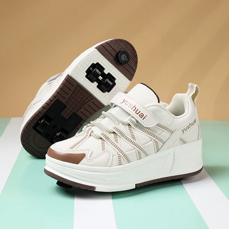 Four-Wheeled Automatic Retractable Invisible Four-Wheeled Walkable Student Skateboarding Shoes for Girls and Boys