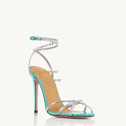 Bling Bling Gems Slingback Dance Heeled Sandals Women Strappy Stiletto Thin High Heel Summer Party Shoes Open Toe High Heels