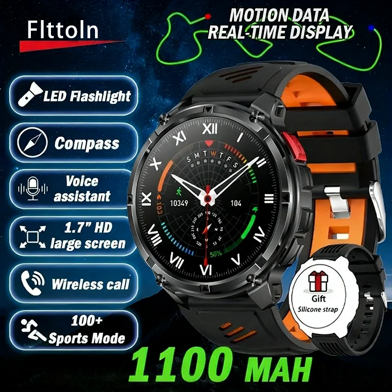 

2026 Новая модель подходит для мужчин, спортивный светодиодный фонарик с AMOLED-экраном емкостью 1100 мАч, водонепроницаемые умные часы с BT Call 3ATM, мужские 100 + спортивные