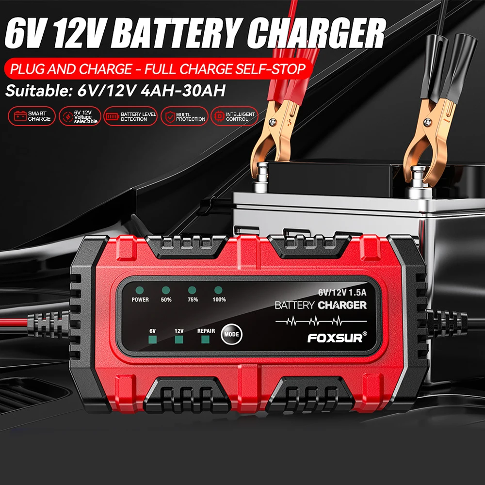 Full Intelligent Intelligent Pulse Repair Lead-Acid Battery Charger 6V/12V 1.5A Multiple Protection 