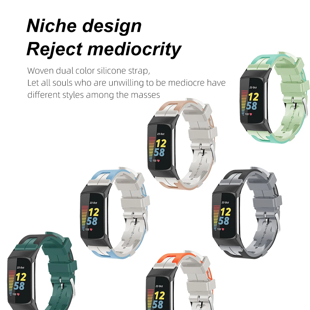 Силиконовый ремешок для часов Fitbit Charge3 Charge4 Charge5, ремешок для умных часов, двухцветный тканый узор, быстросъемный мягкий мужской и женский