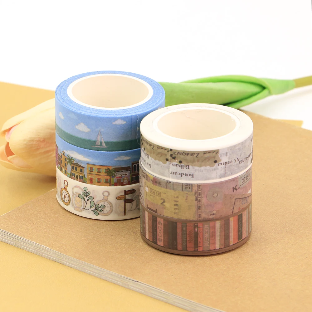 1PC 15mm*10m Travel Map Books Seaside Town House Journal Stationery Decorative Washi Tape Scrapbooking MaskingTape sticker