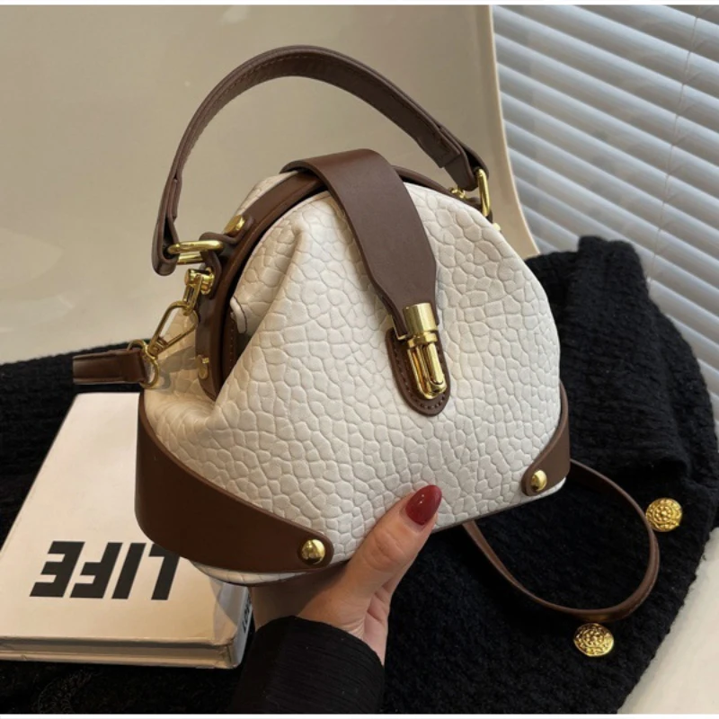 

Branded Retro High-end Handbags Women's Luxury Color-blocked Crossbody Bag Metal Buckle Versatile Crocodile Pattern Shoulder Bag