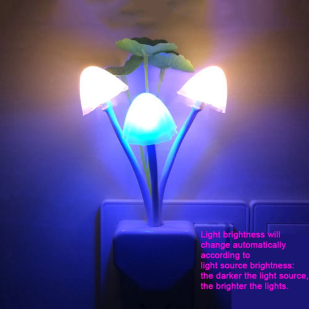 

Mushroom LED Night Light, Bedside Lamp, EU, US Plug, 3 Colorful Changing Light-controlled Sensor for Babyroom,Bedroom,Home Decor