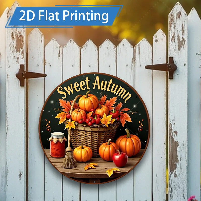 1pc 8x8インチメタルサイン「甘い秋の収穫シーンフラットプリントメタルサイン」
