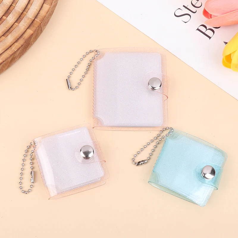 Student Photocard Holder With Keychain 1Inch 2Inch Transparent Mini Photo Album DIY Idol Small Card Collection Book Bag Keyring