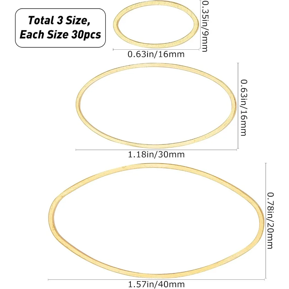 1 Box 90 Stück 3 Größen ovale Verbindungsringe Ohrringe Perlen Hoop Messing Metall offene Lünetten Rahmen Charms für Ohrringzubehör Basteln