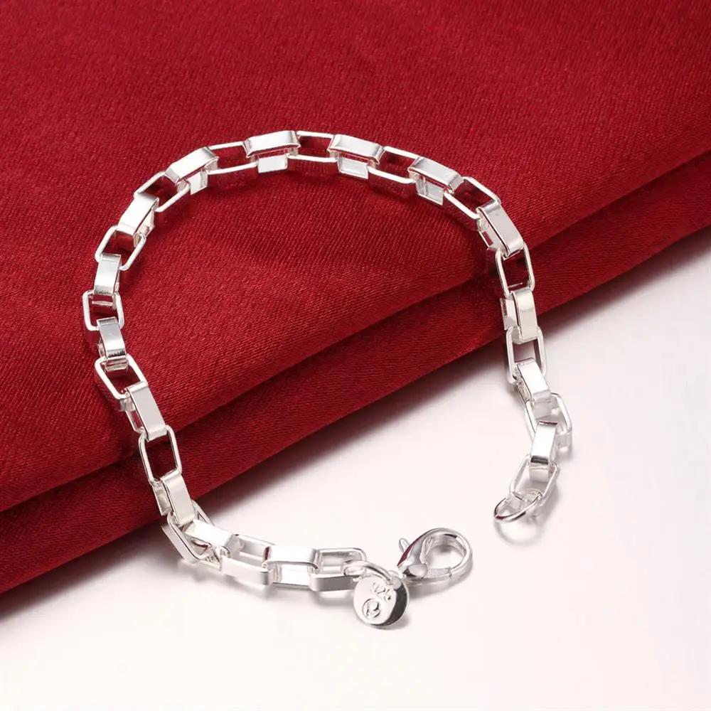 Fashion Charm 925 Sterling Silver Bracelet For Man Woman 5mm Box Chain Geometry Fine Luxury Jewelry Wedding Party Gift