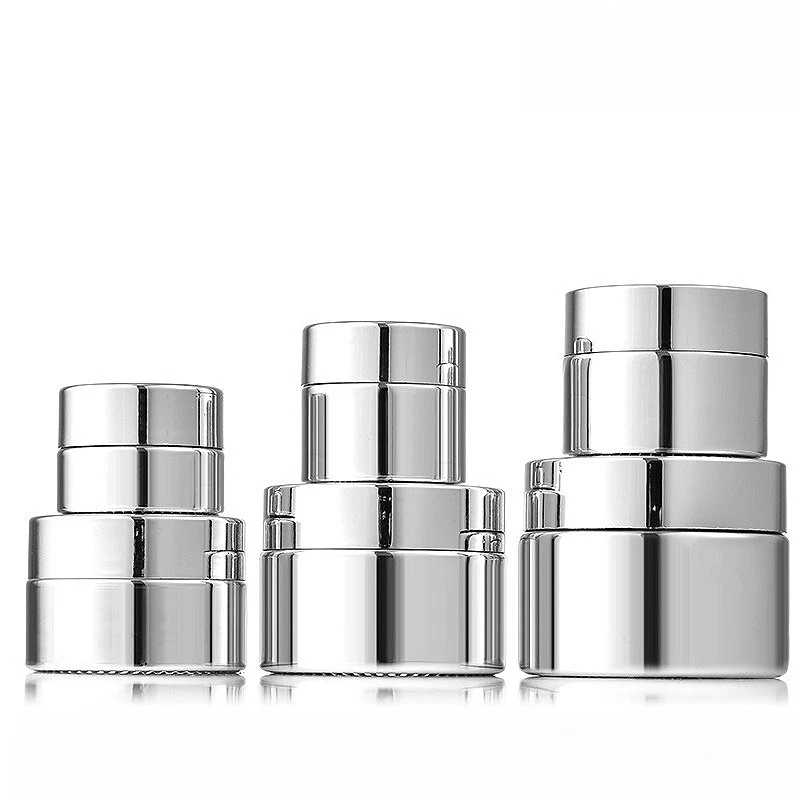 

5-50g Glass Cream Jar Silver, Refillable Portable Cosmetic Container for Face Eye Cream Sample