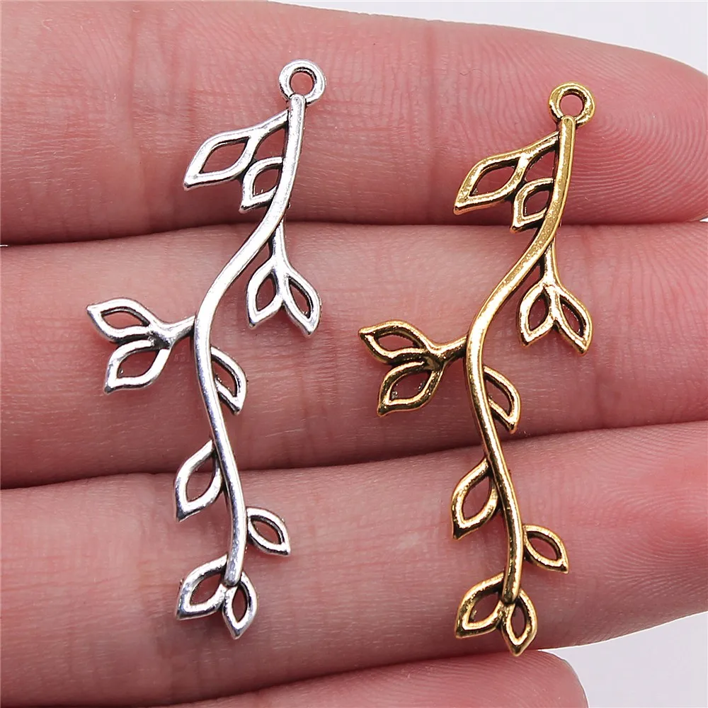 WYSIWYG 10 sztuk Charms Oddział Antyczny Srebrny Kolor Antyczny Złoty Kolor Stop DIY Akcesoria do wyrobu biżuterii 17x43mm