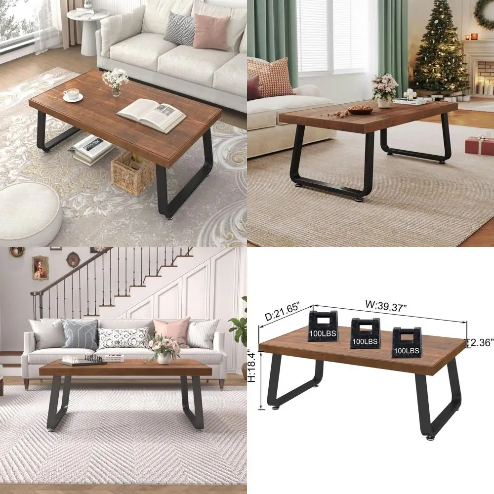 

Деревянный журнальный столик в индустриальном стиле, минималистичный, 39 дюймов, из натурального дерева