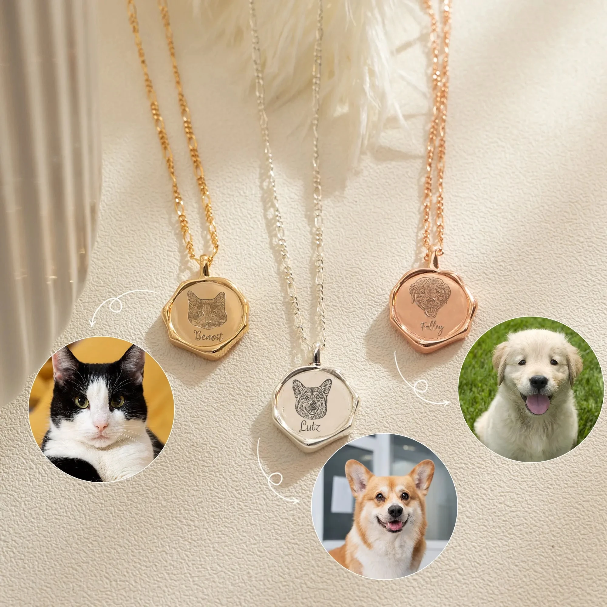 Custom Pet Portrait Necklace Personalized Hexagonal Pendant With Animal Image Gold - Plated Chain Jewelry Unique Pet - Themed