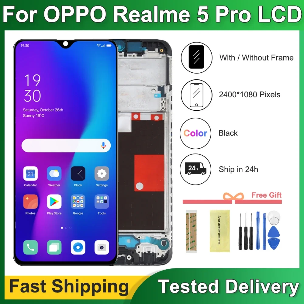 

6,3-дюймовый ЖК-дисплей для OPPO Realme 5 Pro с рамкой RMX1971 RMX1973, сенсорный экран в сборе, замена экрана Realme 5Pro
