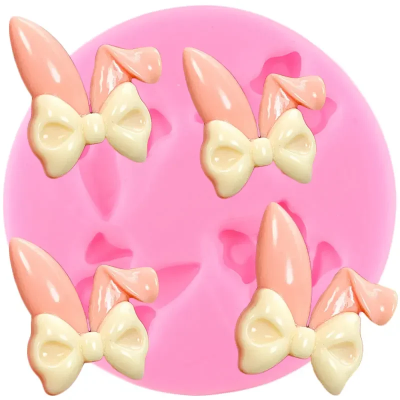 Bunny Ear Silicone Mold Easter Rabbit Cupcake Topper Fondant Cake Decorating Tools Bows Candy Clay Chocolate Jewelry Resin Mould