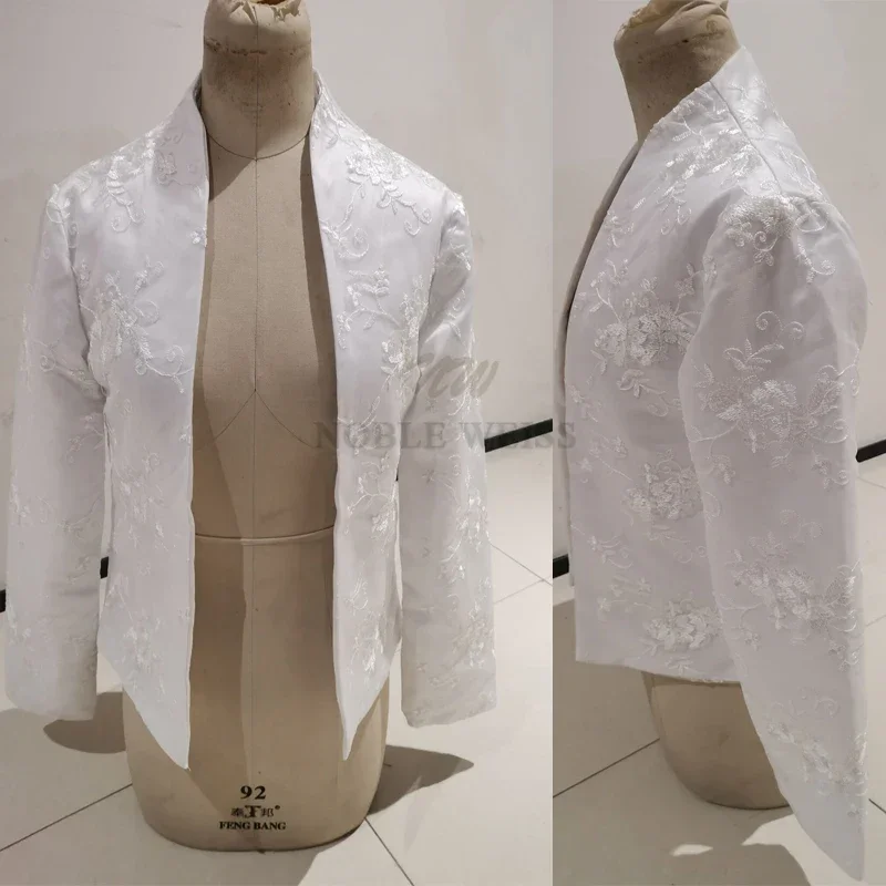 

Кружевное атласное длинное свадебное жакет, свадебное болеро, праздничное пальто, свадебное пальто с длинными рукавами на заказ