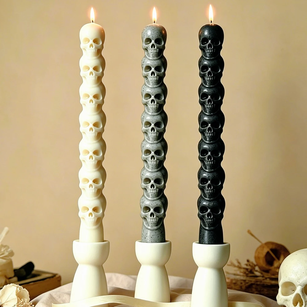 3D Stacked Geometric Skull Silicone Candle Mold DIY Halloween Resin Plaster Clay Craft Making Tool Halloween Desktop Party Gift