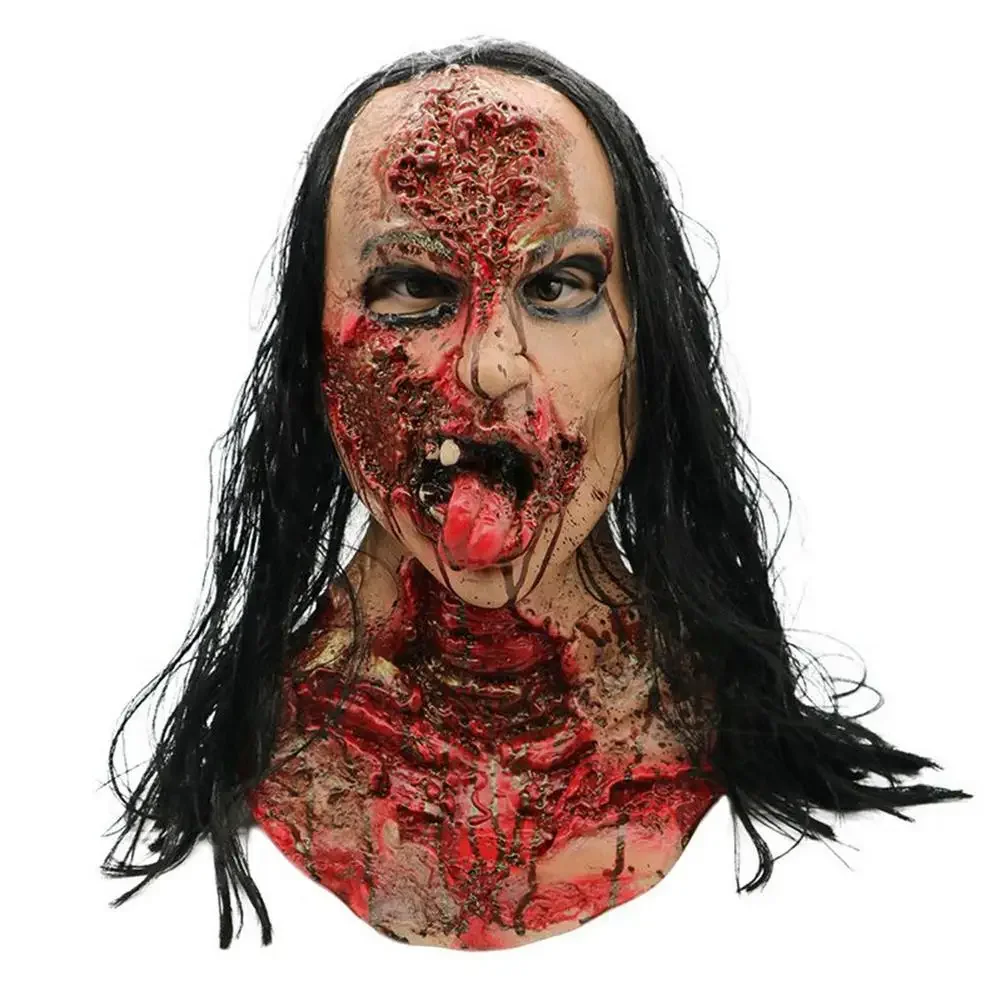 Halloween Masks Horror Haunted House Decoration Bloody Long Hair Ghost Face Cover Scary Cosplay Doctor Nurse Dress Up Prop