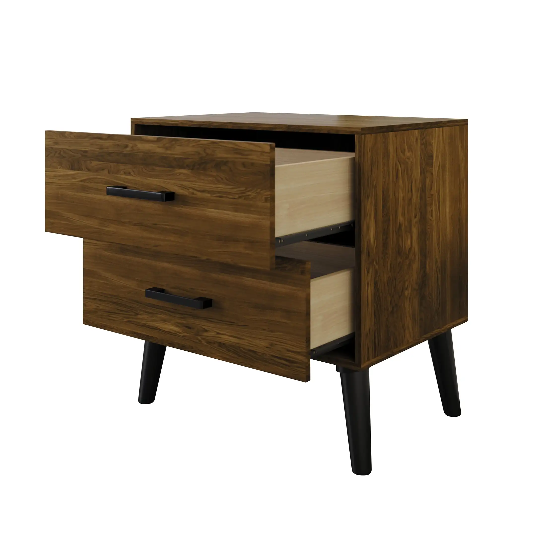 Castle Place Rustic 2 Drawers Wooden Nightstand, Brown