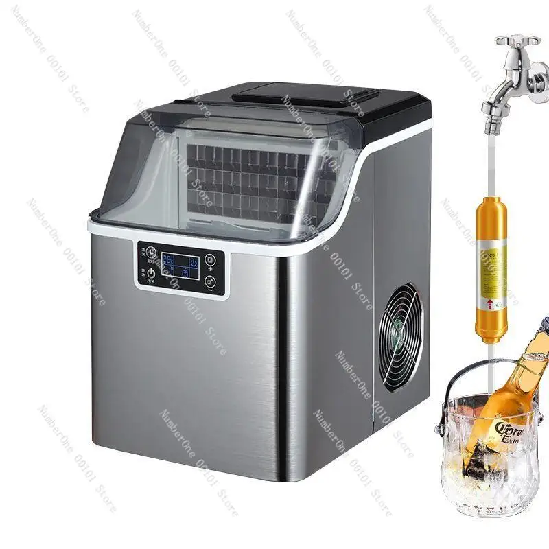 Commercial Electric Ice Maker Automatic Add Water Bullet Round Block Ice Cube Generator Machine 30/35KG/24H Milk Tea Coffee Shop