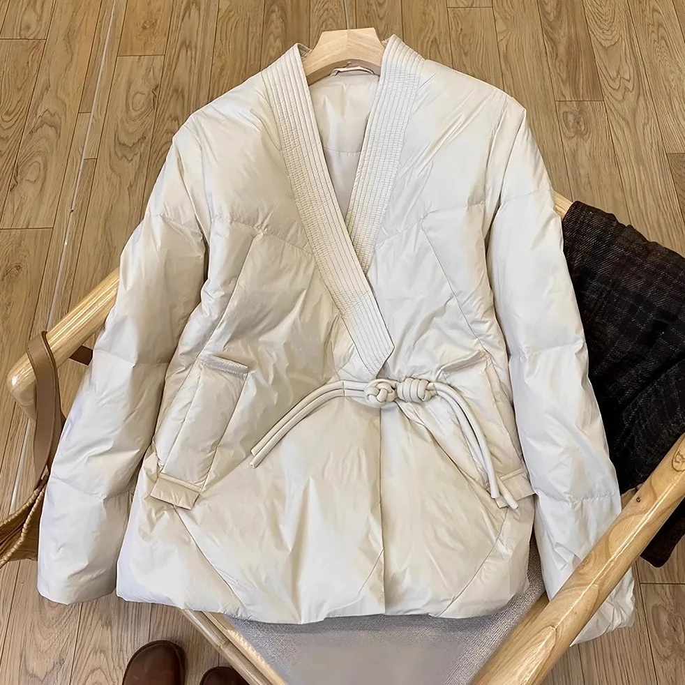 

Retro Chinese Sle Women's ort Jaet Thiened down Cotton Vest V-Ne Button Design Autumn Winter Warm Filled Coat