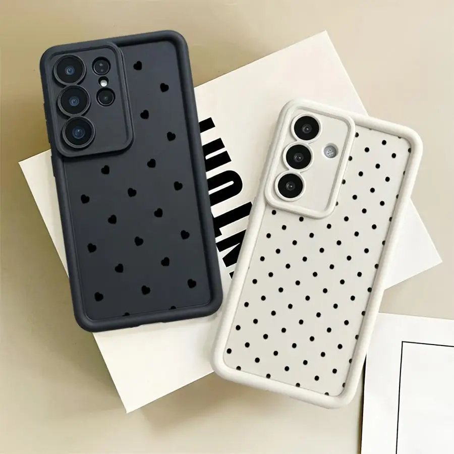 Black Heart Dot Repeat Case for Samsung Galaxy S26 Ultra S25 Edge S20FE S21 S22 S23 FE S24Ultra S25 S24 Plus Phone Cover