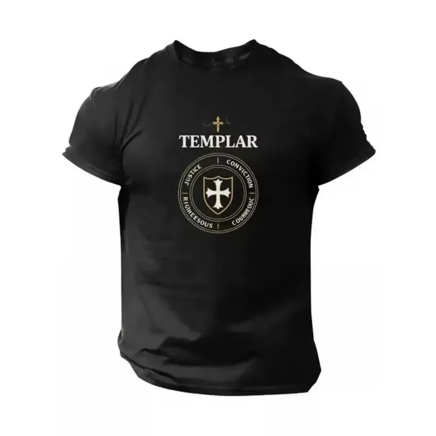 

【New Arrival】Knights Templar Cross Shield Emblem T-Shirt, Black Medieval Order Graphic Tee, Historical Christian Casual Streetwear