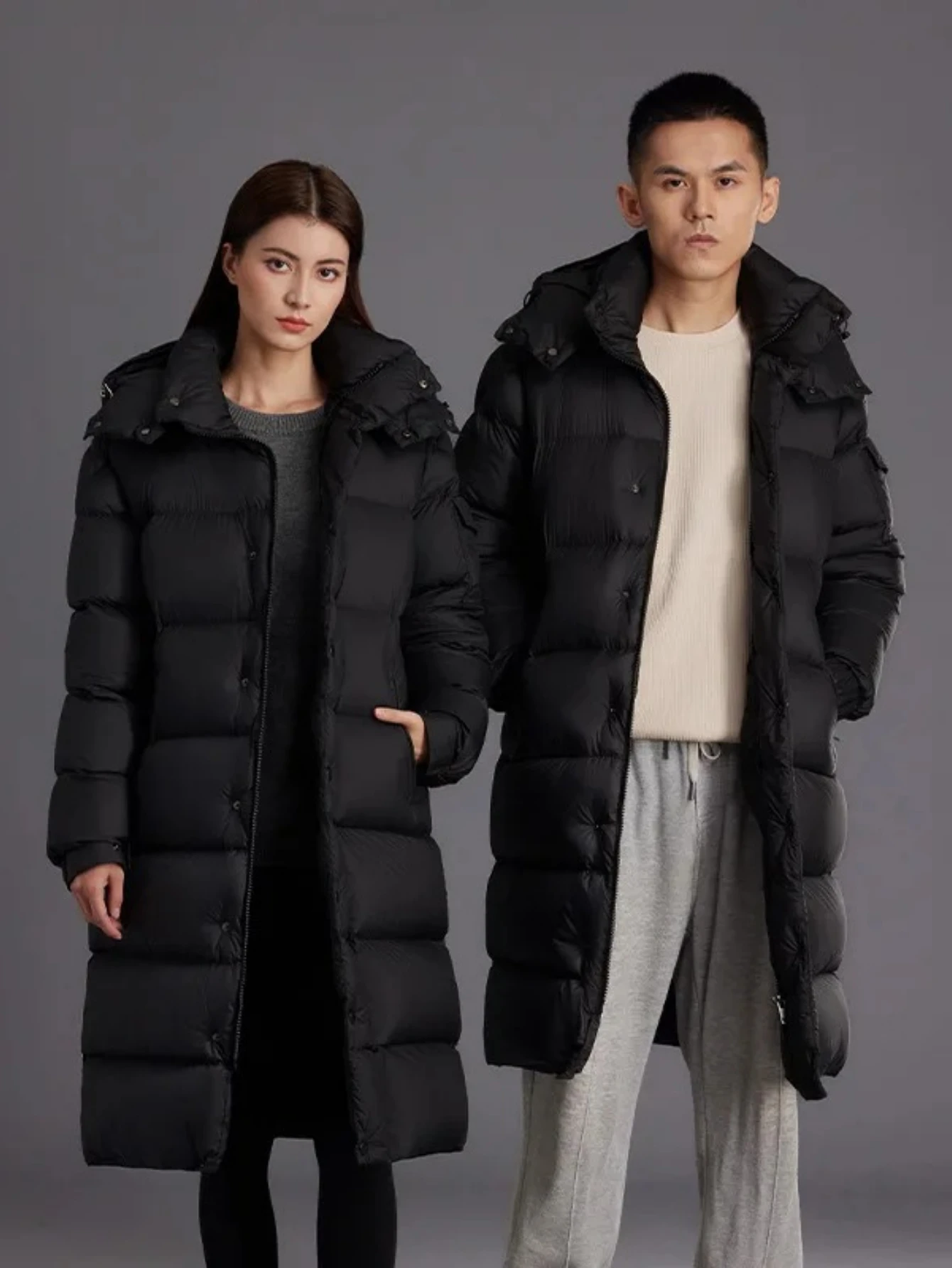 

Women's Long Hooded down Jacket New Style Ultra-Thick White Goose down Coat Artistic Retro Style Polyester Fiber