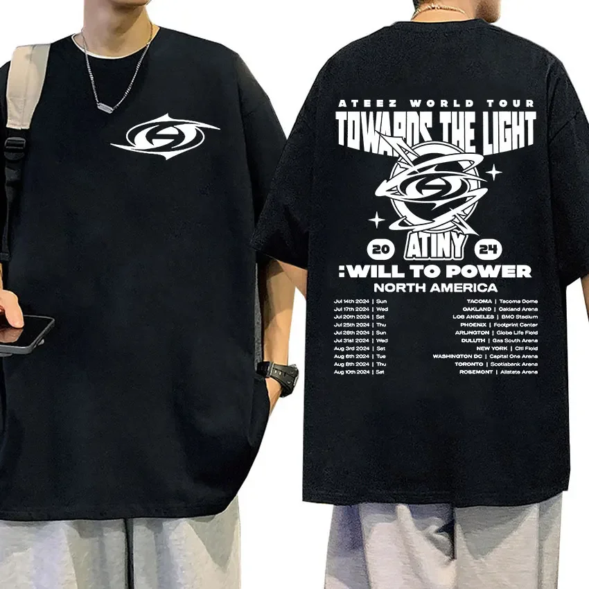 Ateez Towards The Light Will To Power Worlldd Tour New T Shirts Men Hip Hop Kpop Oversized Cotton T-shirt Trend Streetwear