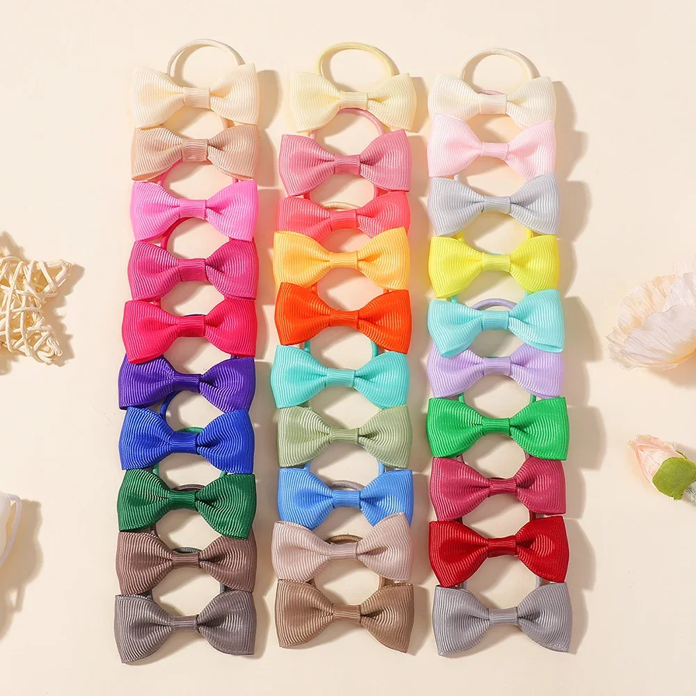 

20/40pcs Solid Ribbon Bowknot Hair Ties for Baby Girls 2.75'' Handmade Cute Bow Hair Rubber Bands Kids Headwear Hair Accessories