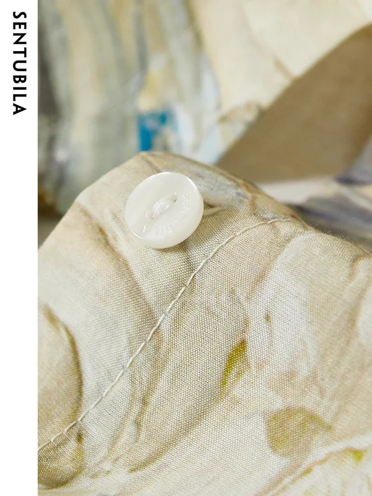 SENTUBILA Summer Shirts For Women 2025 Fashion Chinese Brush Painting Roglan Sleeves Stand Collar Elegant Blouses & Shirts