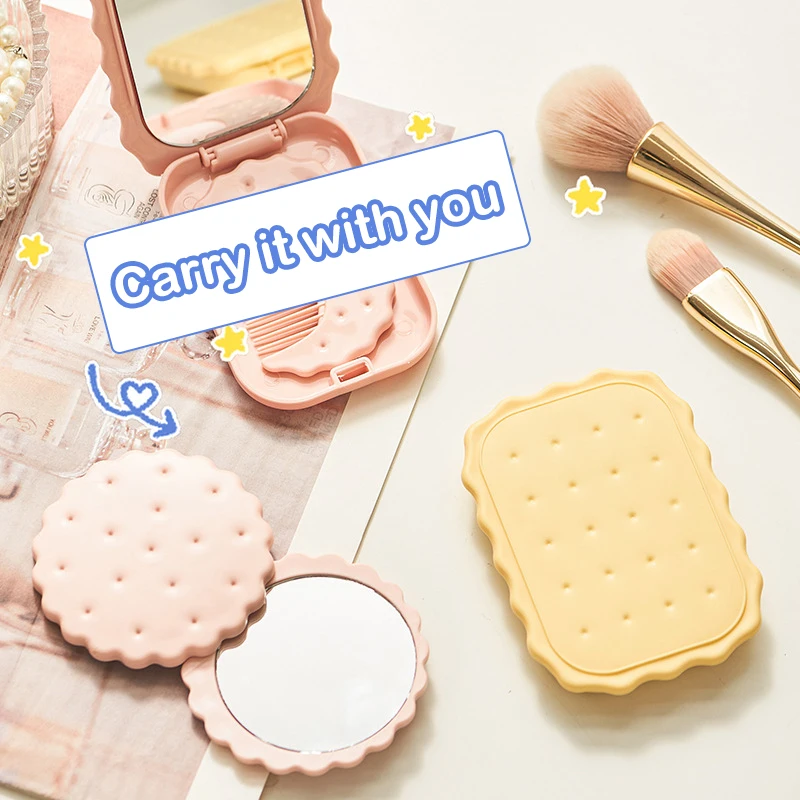 Creative Cookie Shaped Makeup Mirror With Comb Outdoor Portable Small Mirror For Girls Pocket Travel Mirror Women Square Mirror