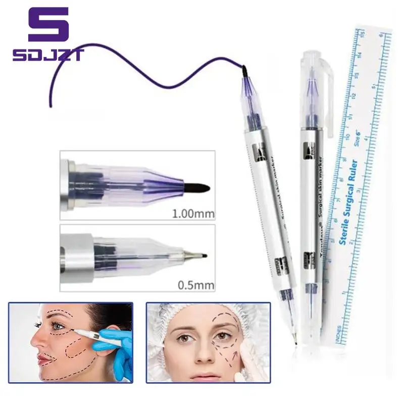 White Surgical Eyebrow Tattoo Skin Marker Pen Tool Accessories Tattoo Marker Pen With Measuring Ruler Microblading Positioning
