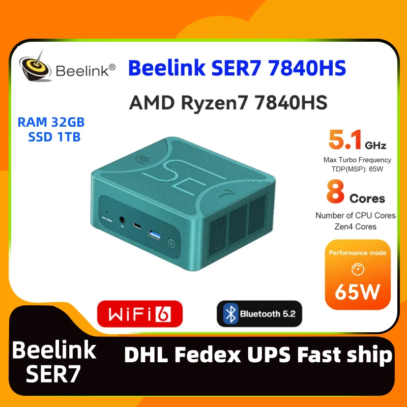 

Beelink SER7 игровой мини-ПК AMD Ryzen 7 7840HS DDR5 RAM 32GB SSD 1TB WIFI6 BT5.2 PC gamer портативный компьютер ноутбук для домашнего кабинета