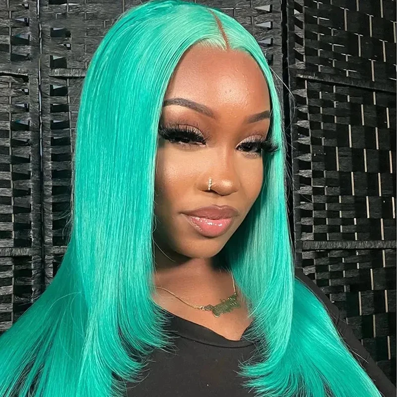 Green Cosplay 613 Colored Straight Transparent Lace Front Wigs 13x4 Synthetic Hair 180％ Density Brazilian Hair Remy Hair