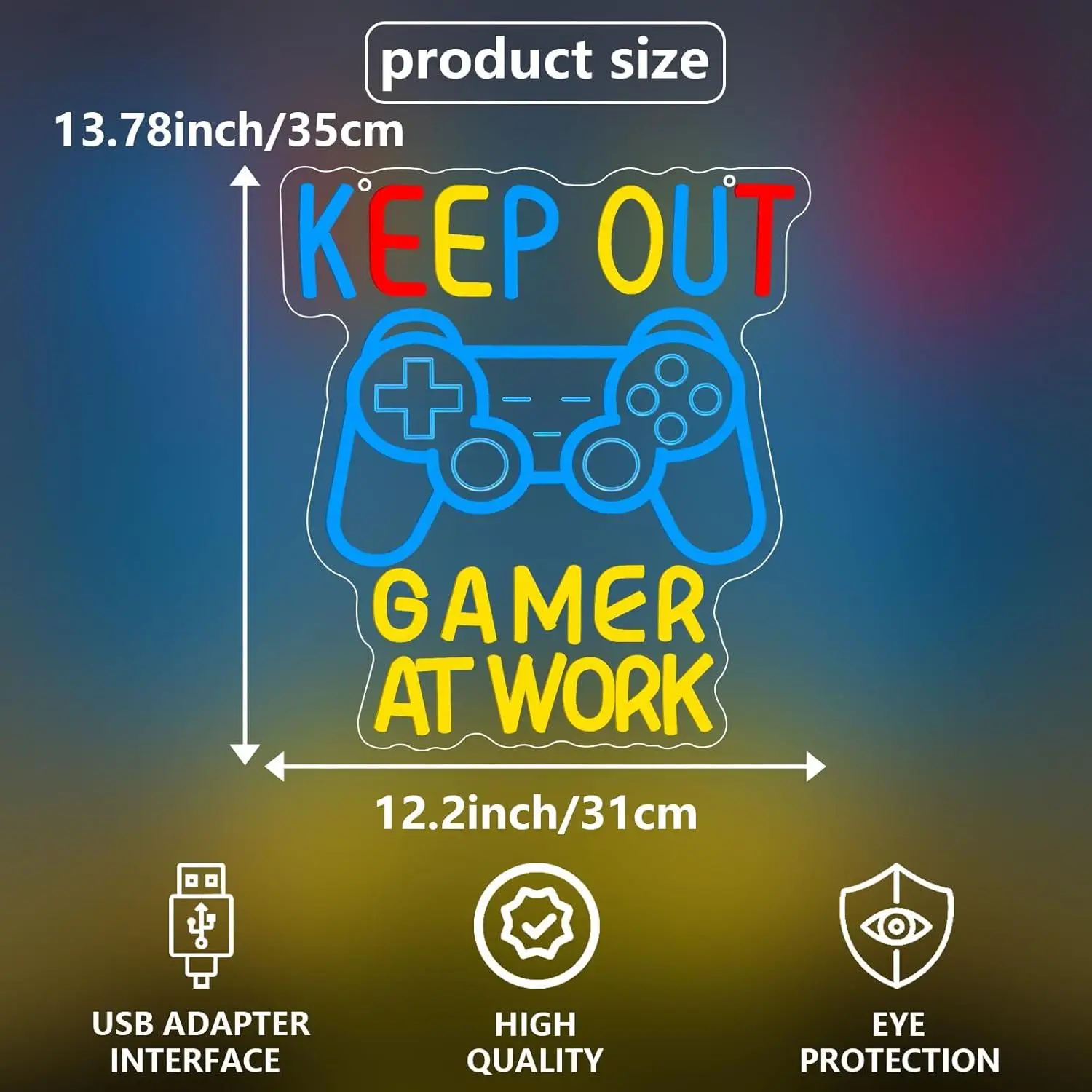 Keep Out Gamer At Work With Gamepad Neon Sign LED Lights for Teen Bedroom Game Room Internet Cafe E-sport Theme Wall Art Decor