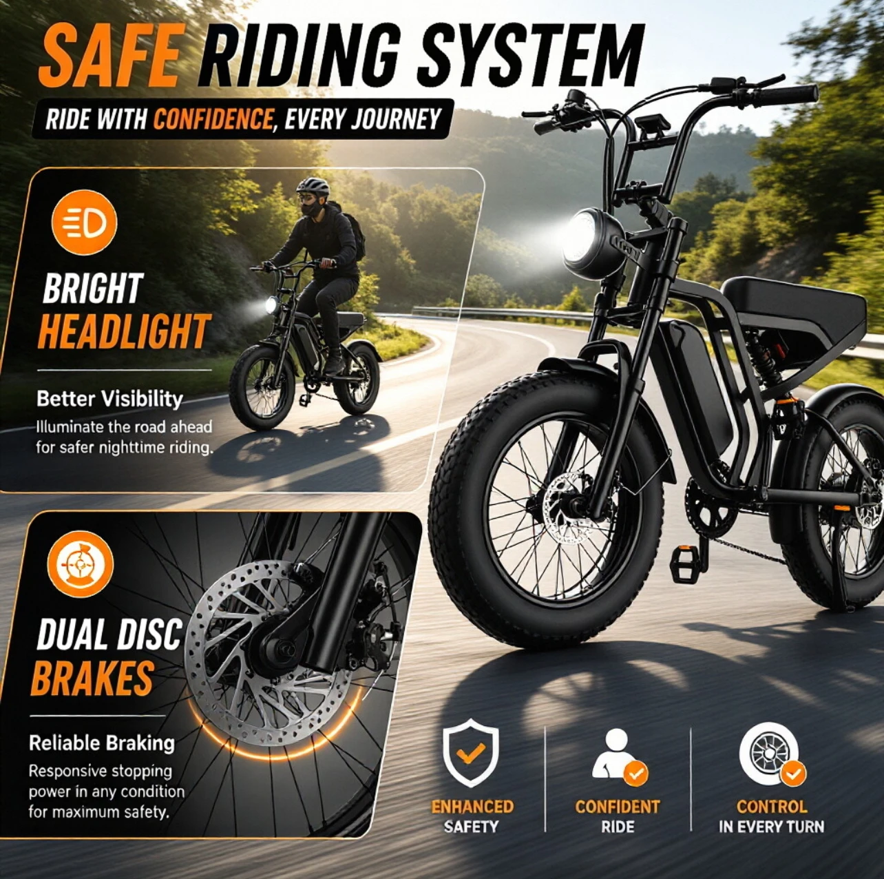 1000W Electric Bike for Adults, 48V 15Ah Removable Battery 40-60 Miles Long Range, 20