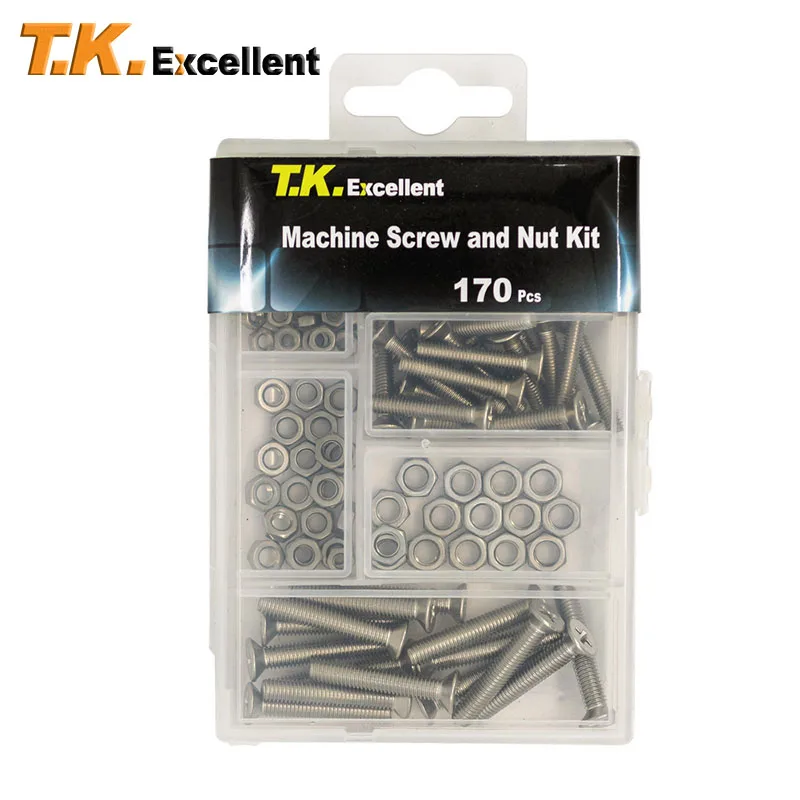 

170 Pcs M3 M4 M5 304 Stainless Steel Machine Screws and Hex Nut M3 M4 M5 Assortment Kit